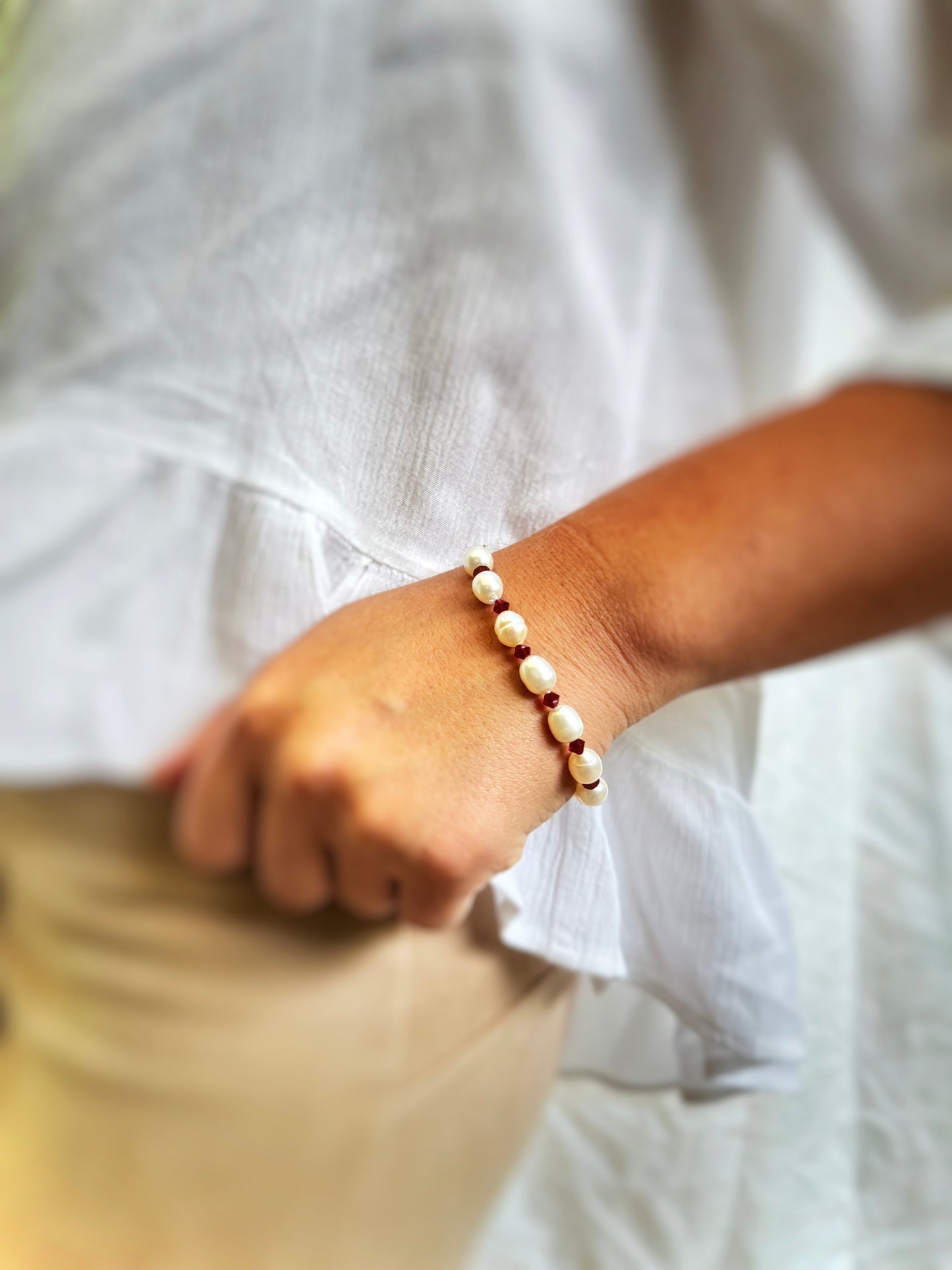 PULSERA NUDO NÁCAR/ SWAROVSKI BURDEOS